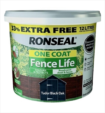 Ronseal One Coat Fence Life 12 Litre (Tudor Black Oak)