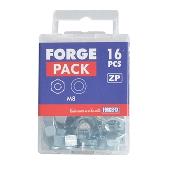 Forge Pack M8 Hexagonal Nuts & Flat Washers Zinc Plated