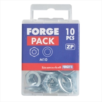 Forge Pack M10 Hexagonal Nuts & Flat Washers Zinc Plated