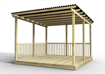 Hot Tub Deck Kit 3.6m x 3.6m with Bitumen Roof (With Handrails)