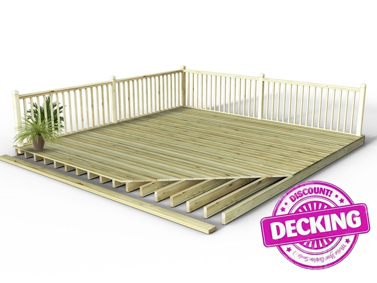 2.4m x 2.4m Garden decking Reject Decking Kit With Handrails Timbers